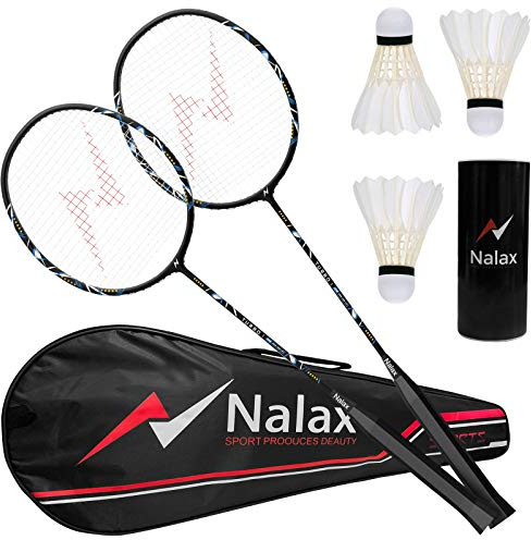 Nalax Badminton Set,2 Player Badminton Rackets Carbon Fiber Racquet with 3 Shuttlecocks and 1 Carrying Bag,Backyard Games for Outdoor,Garden,Beach,Family Fun Game