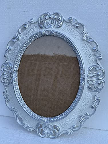 artissimo Bilderrahmen Barock Weiß-Silber Oval mit SCHUTZGLAS Antik Klassik 45x38 Prunk Bilderrahmen 24x30cm Fotorahmen Rokoko Trans
