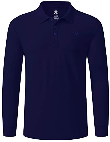 MoFiz Polo Hombre Camisa Manga Larga Algodón Polo Trabajo Deportivo Transpirable Golf Tops Azul Marino XXL