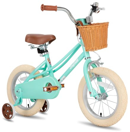 JOYSTAR Bicicleta infantil de 12 para niños pequeños de 2 a 4 años, bicicleta para niña con ruedines y cesta, bicicleta infantil verde