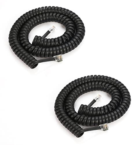 Lot de 2 câbles enroulés pour combiné téléphonique, longueur de 48,7 cm à 700 cm, câble de combiné de téléphone fixe RJ9/RJ10/RJ22 4P4C (noir, 2 pièces)