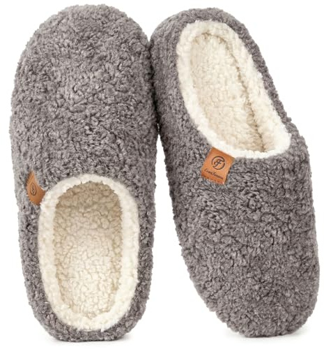 EverFoams Women's Fuzzy Slip-on Slippers Soft Comfy Memory Foam Indoor House Shoes Gray,9-10 US