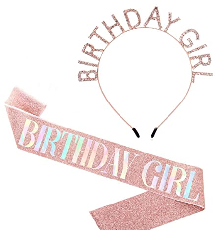 GUO-YING Geburtstagskrone Geburtstags SchäRpe Prinzessin Krone Glitzer Geburtstag Mädchen Schärpe & Strass Tiara Kit für Geburtstag Geschenk Party Zubehör und Dekorationen (Roségold)