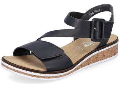Rieker Femme Sandales V3660, Dame Sandales Fines,Chaussure d'été,Sandale d'été,Confortable,Plate,Noir (Schwarz / 02),39 EU / 6 UK
