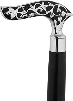 Bastón De Madera con De Vintage Antiguo de Flor de Estrella Acabado Plateado Manejar Hecho A Mano Ligero Decorativo Regalo Ideal para Hombres Mujeres Y Mayores Adultos 35 Pulgadas