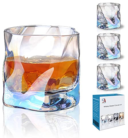 StarLuckINT Whisky Gläser, 280ml Whiskey Gläser, Kristall Whiskey Glas 4er Set, Bleifreies Wiskeygläser- Set, Whisky Gläser Set für Scotch Cocktail Whiskyliebhaber, geschenke für männer - Farbe