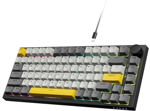 AJAZZ AK820 75% TKL Teclado mecánico con Cable,Hot-Swap,Teclado para Juegos con Montaje de Junta,Retroiluminación RGB,82 Teclas con Perilla de Volumen CNC,Espuma Poron,Teclas PBT para Win/Mac-Gris