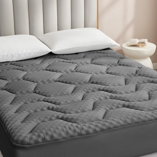 EHEYCIGA Surmatelas 140x200 Mémoire de Forme Gris Foncé pour 2 Personnes | Fibre rafraîchissante, surmatelas avec poche extra profonde pour matelas 140x200cm
