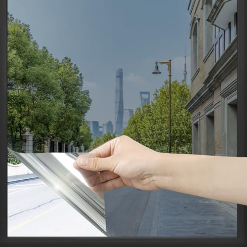 Homein One Way Window Film Privacy for Glass, Silver, 60x200cm | Anti Glare Vinyl, Self Adhesive Mirror UV Tint Clings Heat Control Sun Blocker for Home, Office