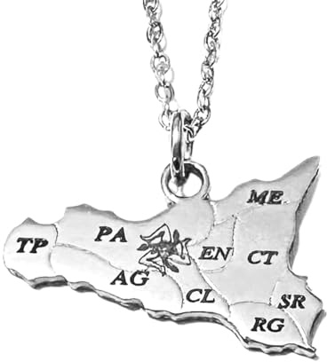 amorili Collana Sicilia Uomo Donna – Ciondolo Italia Sicilia in Acciaio Inossidabile - Gioielli Unisex Regalo Elegante Made in Italy cll2176