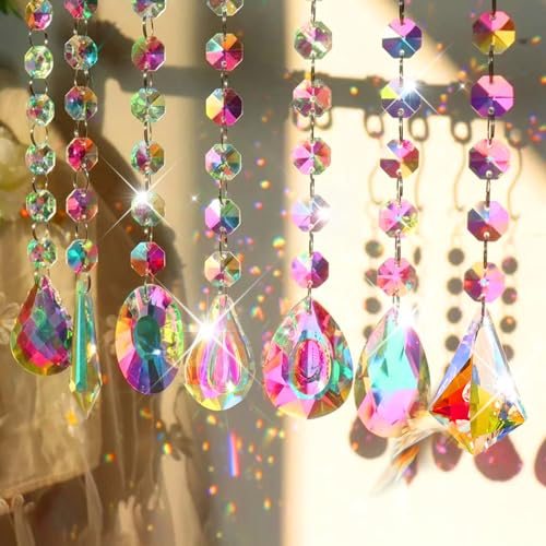 6 Pezzi Acchiappasole Cristallo,Prisma Arcobaleno da Finestra,Cristalli Decorativi Sun Catcher,Acchiappa Sole da Esterno,Crystal Suncatcher da Appendere per la Decorazione di Casa,Ufficio e Giardino
