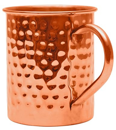 Copper Mules PURE Copper Mug RAW Cups Interior Ideal for Ayurvedic Health Benefits and Moscow Mules - Hand Hammered Finish - Authentic and Strong Riveited Handle - Holds 16oz