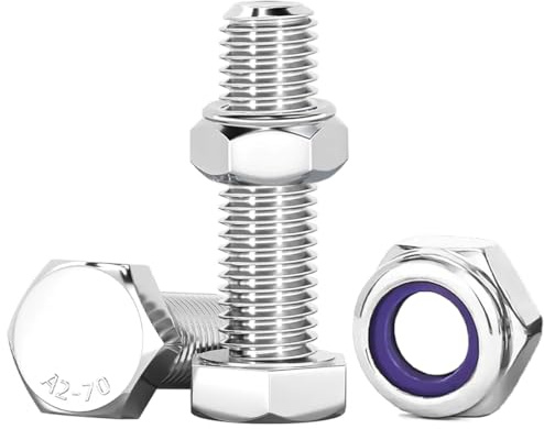 Drenky Dado Autobloccante M10 Viti in Acciaio Inox M10 X 25 mm Esagonale Bulloni E Dadi Set Acciaio Inox A2 V2A Set Di Viti Esagonali Per Macchinari, Mobili, Biciclette, Stampa 3D, 10 Pezzi