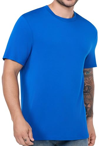 Herren Big & Tall/Regular Ultra Soft T-Shirt | Kühlendes schnell trocknendes Unterhemd für Heißschläfer | S-6XL, Echtes Blau, L