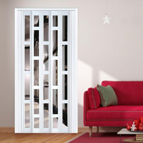 Porta A Soffietto Porte A Libro Porta Per Parete Divisoria A Fisarmonica In PVC Con Pannello Acrilico, Porte Per Privacy Pieghevoli Resistenti Bianche Alte 201 205 210 Cm Con Maniglia Per Interni Casa