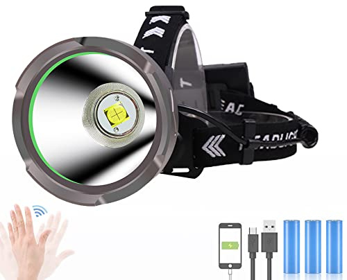 Lampade frontali for campeggio ed escursionismo, torcia frontale a LED ricaricabile super luminosa XHP90, la più potente, 30000 lumen, grande riflettore con 4 modalità di illuminazione, controllo del