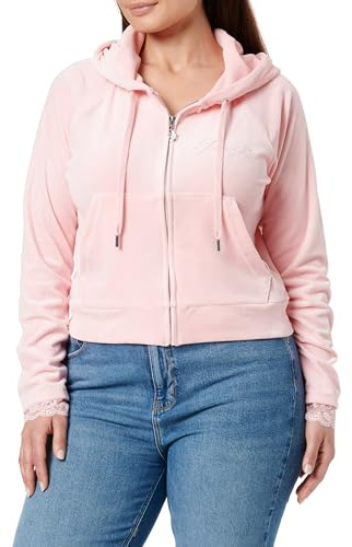 Juicy Couture Lace Madison Hoodie Kapuzensweatjacke, Sweatjacke mit Kapuze und Reißverschluss aus Velour in Verschiedenen Farben Sweatshirt à Capuche, Juicy Pink, XS Femme