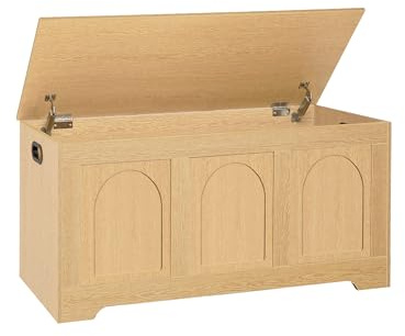 DINZI LVJ Storage Chest, 39.4”Wooden Storage Box with 2 Safety Hinges, Entryway Shoe Bench with Flip-Top, Trunk for Living Room, Bedroom, Easy Assembly, Natural