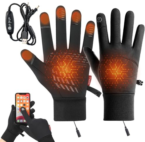 KQWVZ Gants Chauffants USB, Gants Chauffants Électriques pour Femmes Hommes, 3 Niveaux de Température Ajustables, GantsChauffant pour Écran Tactile, pour Cyclisme, Moto, Randonnée, Ski