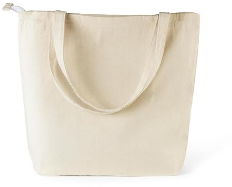 Wonky Line - Bolsa de Lona Grande con Cremallera y Bolsillo Interior 40x45x12cm - Bolsa de Compras Reutilizable de Algodón 280g/m² - Bolsa de Hombro Espaciosa para Mujer - Viajes Trabajo P - Natural