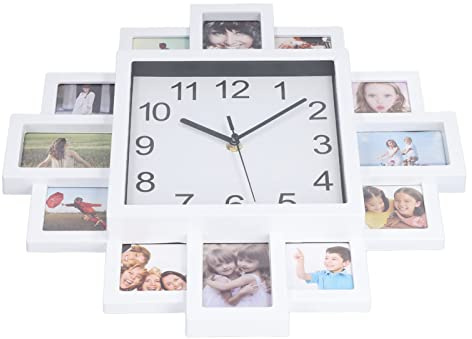 CFTGIW Horloge Murale avec Cadre Photo Blanc de 15,35 Pouces, Horloge Personnalisée Multi-photos à Faire Soi-même pour la Décoration de la Maison, Matériau Convivial, Photo Durable, Matériau de