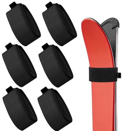 iKALULA 6 Pezzi Cinghie da Sci Regolabile, Cinghie da Sci, Versatile Fasce di Fissaggio per ski, Regolabili Fascette da ski in Eva Fascette da Scis, Accessori per Il Trasporto di Scis e Bastoncini