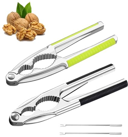 Gloryit Cascanueces de Nueces con Mango Antideslizante, Casca Nueces con Agarre Antideslizante,Juego de Cuatro con 2 Cascanueces de Nueces con Mango de Silicona y Clip Más Dos Agujas de Nuez.