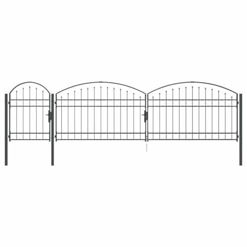 vidaXL Portail de clôture de Jardin avec Sommet en Arc Gris, Portillon Arqué, Sécurisé et Durable, Accès au Jardin, Décor d'Installation en Acier