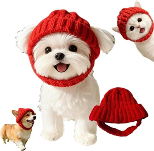Berretto per cani in maglia con paraorecchie, caldo cappello invernale per cani e gatti di piccola taglia, morbido berretto elastico per cuccioli per il freddo, accessori natalizi per animali