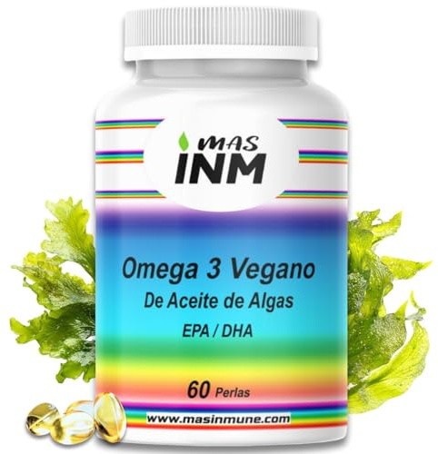 Omega 3 Vegano de Aceite de Algas – 60 Perlas – con Vitamina E – DHA contribuye a la función cerebral y EPA+DHA al funcionamiento normal del corazón - Sin Aditivos - 100% Vegano