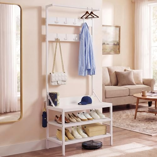 YITAHOME Coat Stand Clothes Rack Shoe Rack, Hallway Storage Unit, White