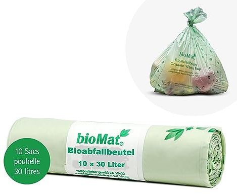 bioMat Sacchetti Compostabili 30l, 10 Sacchi, Qualità Premium, Certificati DINplus, Neutrali dal Punto di Vista Climatico, Made in Germany