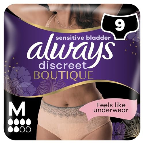 Always 8001090438973 Discreet Boutique Underkläder Inkontinentstrosor, Medium, Paket med 9