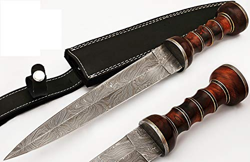 GladiatorsGuild 2607 Custom Handmade Damascus Steel Roman Gladius Sword Dagger Knife Short Sword Red Wood Handle (Replica)