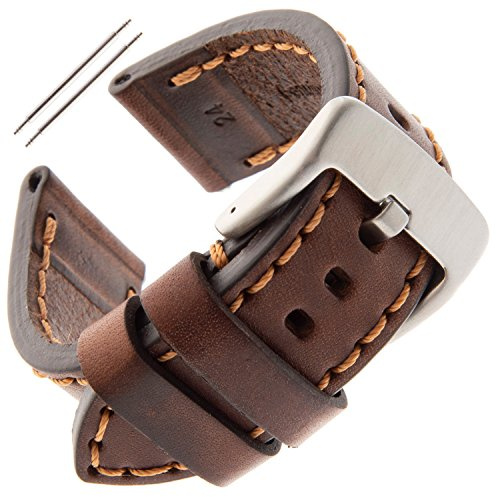 Gilden 18-28mm Gents Thick and Heavy Sport Calfskin Leather Watch Strap TS62-1522 (22 millimeter end width, Brown, Stainless Steel Buckle)