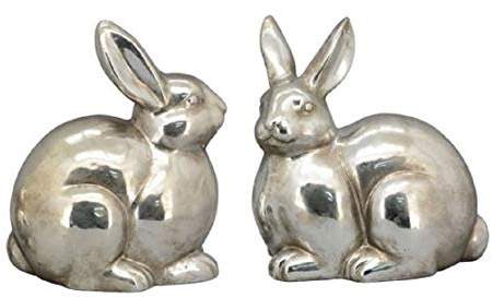 Posiwio frühlingshafte Deko-Hasen als hockende Osterhasen Hoppel in Altsilber (2 x klein)