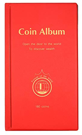 AITIME 180 Pockets Collection Supplies - Coin Holders Book Album for Collectors, Storage Suitable for Coin Diameter Less Than 1.66 Inches (Red)
