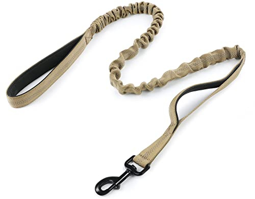 rabbitgoo Laisse Chien Élastique 114-158cm Marron, Longe pour Chien Réfléchissant Absorption des Chocs, Bungee Laisse de Dressage pour Chiens avec 2 Poignées de Contrôle pour Promenade Entraînement