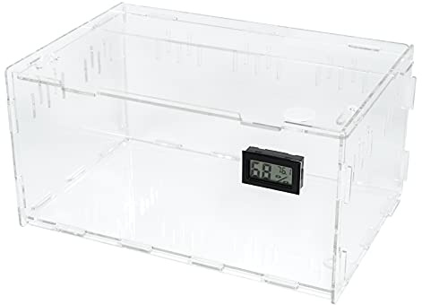 BETAZOOER Reptile Terrarium Breeding Tank Acrylic Reptile Feeding Box with Temperature Hygrometer (15.3x9.7x7.6)