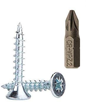 Marcopol Tornillos para madera de acero chapado en zinc, 6 x 30 mm, paquete de 100 unidades, cabeza Pozidriv, avellanados, tornillos para aglomerado