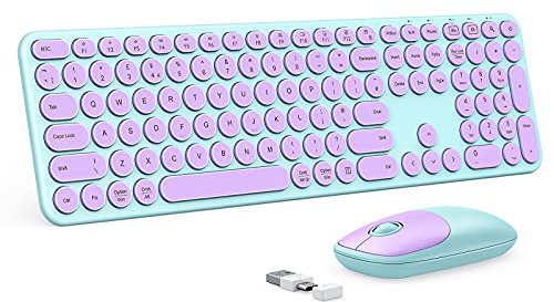 Wireless Keyboard and Mouse Set, seenda SK73-3 Colorful Keyboard Mouse Combo with USB and USB C Receiver, Compatible with Windows 7/8/10 Computer Laptop PC, Apple Macbook Pro/Air, Green and Purple