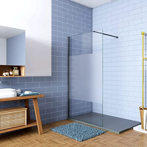 Doccia Walk In 70x200cm Parete Fissa in Vetro Temperato Anti-frantumi Anticalcare da 8 mm Striscia Opaca Centrale Barra Stabilizzatrice 90 cm Nero Opaco