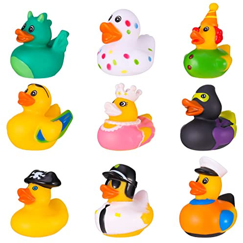 FRIUSATE 9 Pcs Rubber Ducks Bath Toys Cute Float Duck Toys Kids Bath Toys For Baby Bath, Kids, Car, Motorcycle, Helmet, Bike Decoration