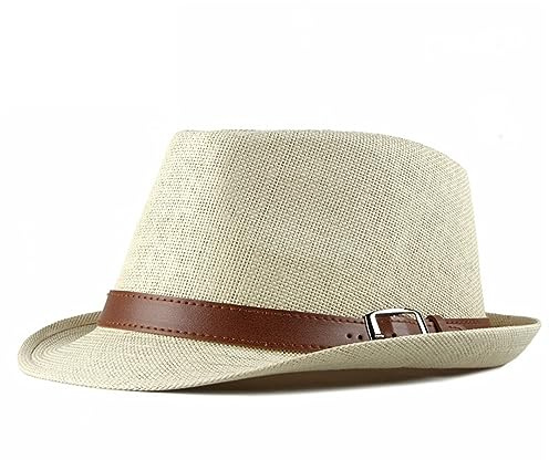 Lmtossey Chapeau de paille vintage d'été cool pour homme Chapeau Panama en papier rétro, beige, 58-60cm(adjustable)