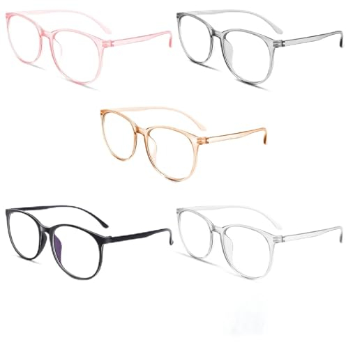 Scettar 5 Stück Blaulichtfilter Brille Runde Rahmen Brille Ohne Stärke Fake Brille Mit Brillenputztuch Ermüdung lindernde