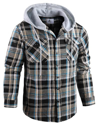GEEK LIGHTING Men's Plaid Shirt Checked Shirts Mens Flannel Shirt Button Down Long Sleeve with Drawstring Casual Double Chest Pockets Classic Shirt Jacket 2XL