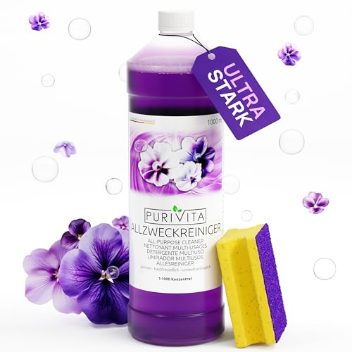 PURIVITA® Allzweckreiniger Konzentrat [1L] - Universalreiniger mit frischem Blumenduft - Kaltreiniger - Allesreiniger - Multifunktionsreiniger - Kraftreiniger - Bodenreiniger Flüssig - Putzmittel