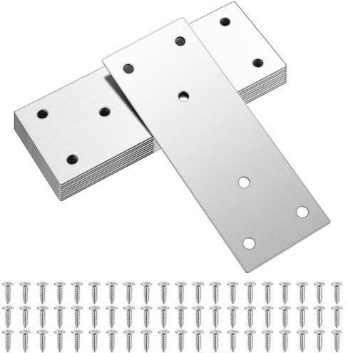 Jttxiu Flat Mending Plates, 10 Pcs, Silver, Stainless Steel, 128x48mm, Corner Mount