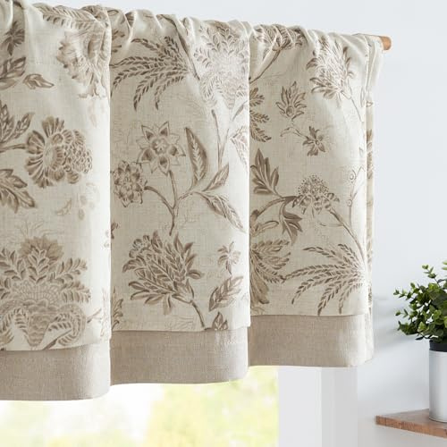 TOPICK Rideau Cuisine Fleuris Brun Rideau Occultant Opaque Court Brise-Bise Cantonnière Double Petit Style Rustique Vintage Draperie Intérieur Passe-Tringle Fenetre Placard 125 x 40 cm (L x H)-1PC