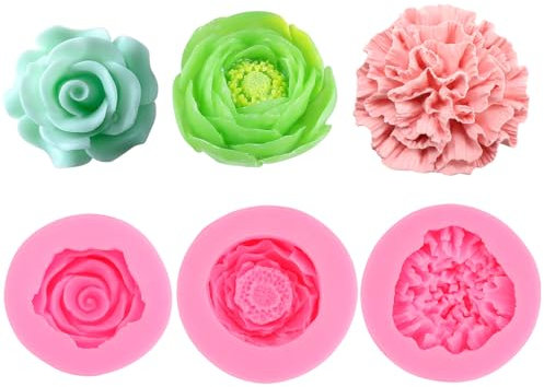3 Stücke Rosen Kerzenform Silikon, Pfingstrose Kerzen Gießformen, Silikonform Blumen, DIY Silikonform Kerzen Gießen Formen, Gießformen Silikonformen für Schokolade, Gelee, Kunsthandwerk Dekorationen